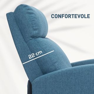 Sillón Relax Reclinable Manual Con Reposapiés, Sillón Reclinable Acolchado en Tela Efecto Lino para Dormitorio, Salón y Sala de Estar, Azul
