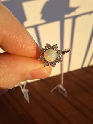 Anello Acciaio Opale Etiopico Moissanite