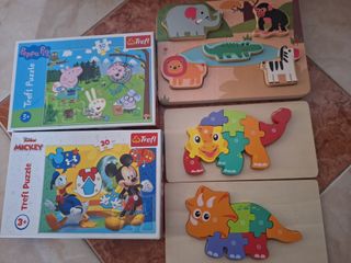 2 Puzzles Trefl Peppa Pig y Mickey + 2 Dinosaurios