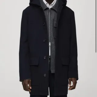 Abrigo lana capucha hombre azul/Marino