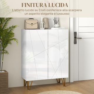 Zapatero Ahorrador de Espacio para 15-20 Pares de Zapatos, Mueble Zapatero de 2 Puertas con Estantes Regulables y Cierre Amortiguado, Blanco Brillante