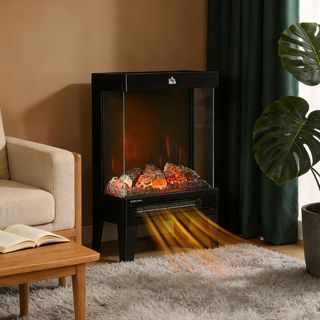 Chimenea Eléctrica en 3 Lados, Potencia 1000/2000W Chimenea Eléctrica con Llama LED Realista, Control de Temperatura, Termostato, Protección Contra Sobrecalentamiento, 40.5X20X62 Cm, Negro
