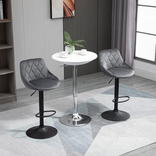 Conjunto de 2 Taburetes de Bar con Altura Regulable, Base de Metal y Asiento de Piel Sintética, Taburetes Altos Modernos Giratorios con Respaldo y Reposapiés 46X48X83-104Cm, Gris y Negro