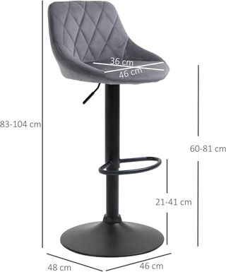 Conjunto de 2 Taburetes de Bar con Altura Regulable, Base de Metal y Asiento de Piel Sintética, Taburetes Altos Modernos Giratorios con Respaldo y Reposapiés 46X48X83-104Cm, Gris y Negro