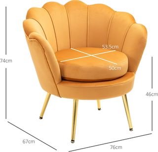 Sillón Concha, Sillón Vintage, Sillón para Dormitorio y Sala, Diseño Elegante, Con Respaldo Alto, 76X67X74Cm, Amarillo