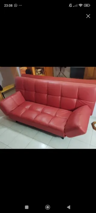 Sofá Cama Piel Sintética Rojo