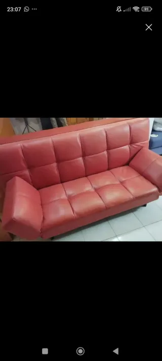 Sofá Cama Piel Sintética Rojo