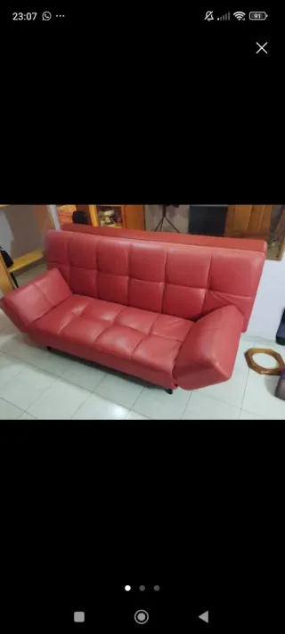 Sofá Cama Piel Sintética Rojo