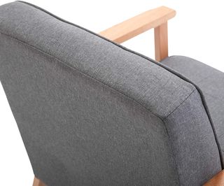 Sillón Vintage Estilo Escandinavo Suave y Amortiguado Con Acolchado a Botones y Piping en los Bordes del Cojín Madera de Caucho, Lino Gris Max: 120 Kg 64.5X70X74Cm