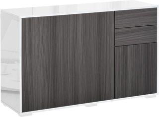 Mueble Armario Multiuso para Sala de Estar, Cocina, Oficina, 2 Cajones y 2 Armarios con Apertura a Presión, Gris