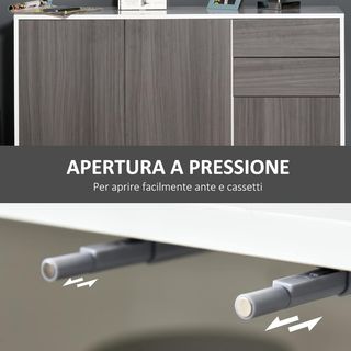 Mueble Armario Multiuso para Sala de Estar, Cocina, Oficina, 2 Cajones y 2 Armarios con Apertura a Presión, Gris