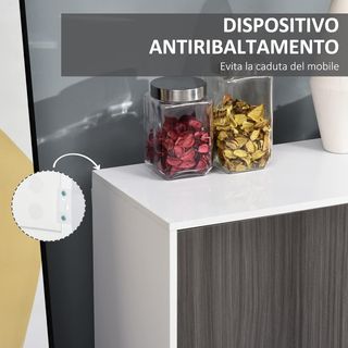 Mueble Armario Multiuso para Sala de Estar, Cocina, Oficina, 2 Cajones y 2 Armarios con Apertura a Presión, Gris
