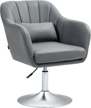 Silla Giratoria a 360° con Altura Regulable en Poliéster, Silla Moderna con Cojín, Soporte Lumbar y Reposabrazos, 60X60X79-91 Cm, Gris Oscuro
