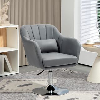 Silla Giratoria a 360° con Altura Regulable en Poliéster, Silla Moderna con Cojín, Soporte Lumbar y Reposabrazos, 60X60X79-91 Cm, Gris Oscuro