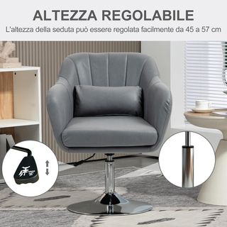Silla Giratoria a 360° con Altura Regulable en Poliéster, Silla Moderna con Cojín, Soporte Lumbar y Reposabrazos, 60X60X79-91 Cm, Gris Oscuro
