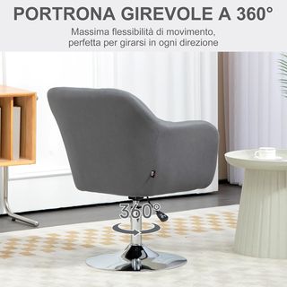 Silla Giratoria a 360° con Altura Regulable en Poliéster, Silla Moderna con Cojín, Soporte Lumbar y Reposabrazos, 60X60X79-91 Cm, Gris Oscuro