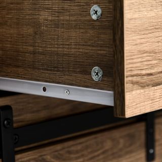 Credenza con 2 cassetti, ripiani aperti e portabottiglie, credenza rustica in legno e metallo, 80x39x86 cm, colore legno