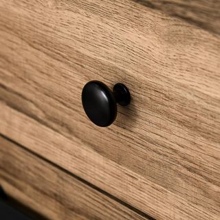 Credenza con 2 cassetti, ripiani aperti e portabottiglie, credenza rustica in legno e metallo, 80x39x86 cm, colore legno