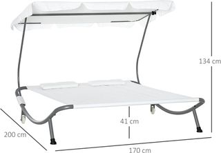 Tumbona Matrimonial 2 Plazas Tumbona con Parasol Regulable Exterior y Jardín 200X175X134Cm Crema