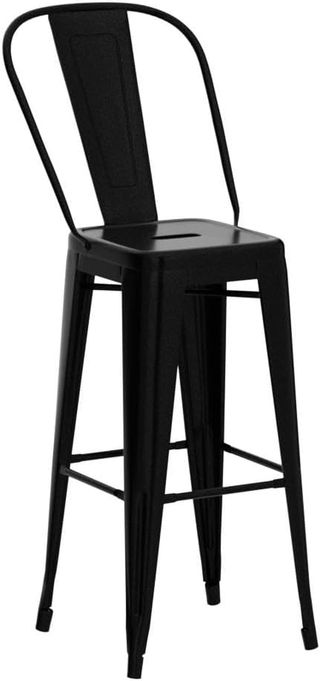 Conjunto de 4 Taburetes Ergonómicos con Respaldo Extraíble y Reposapiés, Taburetes de Cocina de Metal, 44X46X116 Cm, Negro