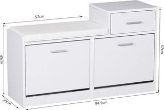 Zapatero Moderno Con Banco Tapizado para 12 Pares de Zapatos, Mueble de Entrada Con Zapatero, Madera, Elegante, Amplio, 94,5X57X30 Cm, Blanco