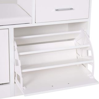 Zapatero Moderno Con Banco Tapizado para 12 Pares de Zapatos, Mueble de Entrada Con Zapatero, Madera, Elegante, Amplio, 94,5X57X30 Cm, Blanco