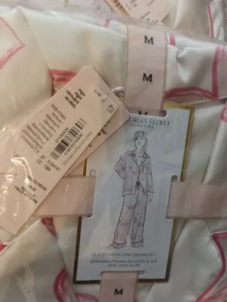 Pijama Victoria's Secret M/Largo Rosa y Blanco