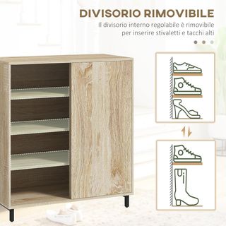 Zapatero De Entrada a 4 Niveles, Mueble Zapatero en Aglomerado y Acero con Puerta Corredera, Mueble para Zapatos Con Estantes Max 12 Pares de Zapatos, 80X40X93 Cm, Color Madera