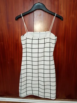 Vestido blanco con cuadros - Talla XS