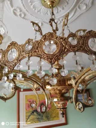 Lámpara araña vintage dorada cristal