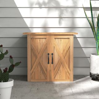 Armario Exterior de Madera de Abeto de 2 Puertas, Caseta de Jardín para Herramientas con Techo y Cierre Magnético, para Jardín y Balcón, 77X55X72 Cm, Marrón