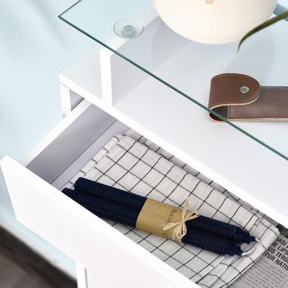 Mueble Zapatero Con 2 Puertas a 2 Niveles, Cajón Y Estante de Vidrio, Zapatero Ahorra Espacio de Madera para Entrada y Pasillo, 60X24X105.5 Cm, Blanco