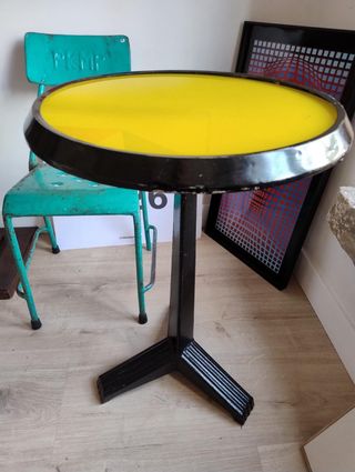 Mesa Bistró Metal y Cristal Amarillo