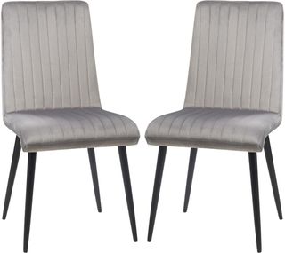 Set de 2 Sillas de Comedor Tapizadas en Tejido Efecto Terciopelo, Sillas de Cocina con Patas de Acero y Diseño Ahorra Espacio, 43X58X90 Cm, Gris y Negro