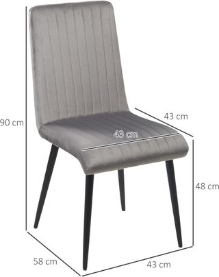 Set de 2 Sillas de Comedor Tapizadas en Tejido Efecto Terciopelo, Sillas de Cocina con Patas de Acero y Diseño Ahorra Espacio, 43X58X90 Cm, Gris y Negro