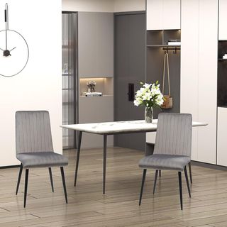 Set de 2 Sillas de Comedor Tapizadas en Tejido Efecto Terciopelo, Sillas de Cocina con Patas de Acero y Diseño Ahorra Espacio, 43X58X90 Cm, Gris y Negro