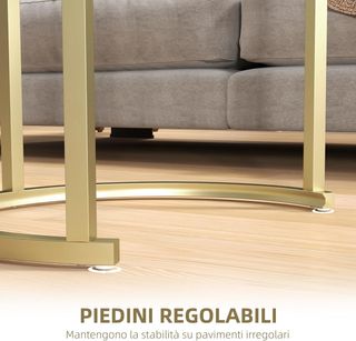 Tavolo da Salotto Impilabile con Piano Effetto Marmo, Tavolo da Salotto Moderno con Gambe Regolabili in MDF e Acciaio, per Soggiorno, Camera da Letto, Bianco e Oro