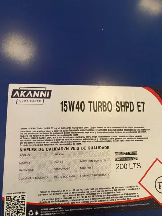 Bidón Aceite 15W40 E7 Extra 200L