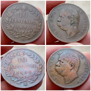 Coppia 10 Centesimi 1893/1894 R