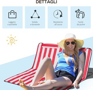 Set de 2 Tumbonas de Playa con Respaldo Regulable en 5 Niveles, Cojín y Bolsa de Viaje, Tumbonas Plegables de Acero y PE, 124X53X35-45 Cm, Rojo y Blanco