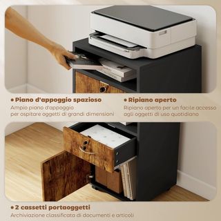 Archivador De Oficina Con Cajón, Ruedas Con Freno Y Estante Abierto, Cajonera De Oficina Con Cerradura Y 2 Llaves Para Carta/Legal/Formato A4, Armario Para Estudio, 40X35X60Cm, Marrón