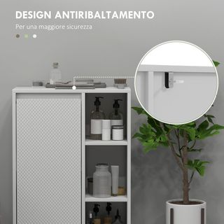 Mueble de Baño Con 3 Estantes Abiertos Y Armario de Una Puerta, Mueble de Baño Con Estante Interno Regulable, 53X30X80Cm, Blanco