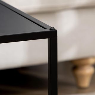 Set di 2 Tavolini da Caffè Impilabili Quadrati, Tavolini da Salotto in Acciaio, Nero