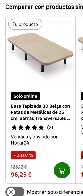 Base tapizada de colore beige con colchón