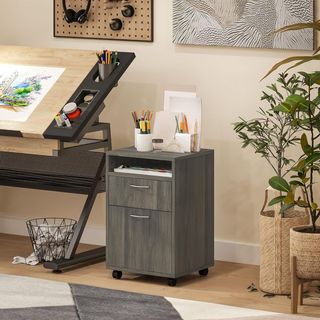 Archivador De Oficina Con Cajón, Armario, Ruedas Con Freno Y Estante Abierto, Cajonera De Oficina Para Carta/Legal/Formato A4, Armario Vertical Para Estudio, 40X35X60 Cm, Gris