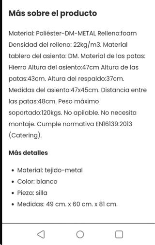 4 Sillas Comedor Tapizadas Blanco Patas Metal