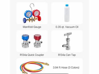 Bomba de vacío VEVOR con manómetros y mangueras.
