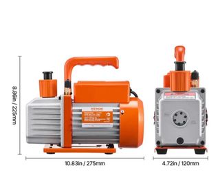 Bomba de vacío VEVOR con manómetros y mangueras.