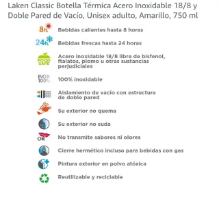 Botella Térmica Laken 750ml Amarillo