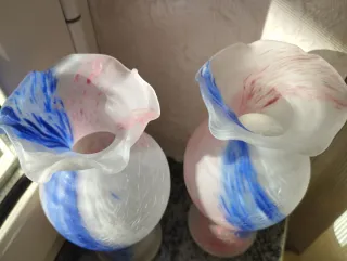 Coppia Vasi Vetro Satinato 20cm Murano Rosa Blu